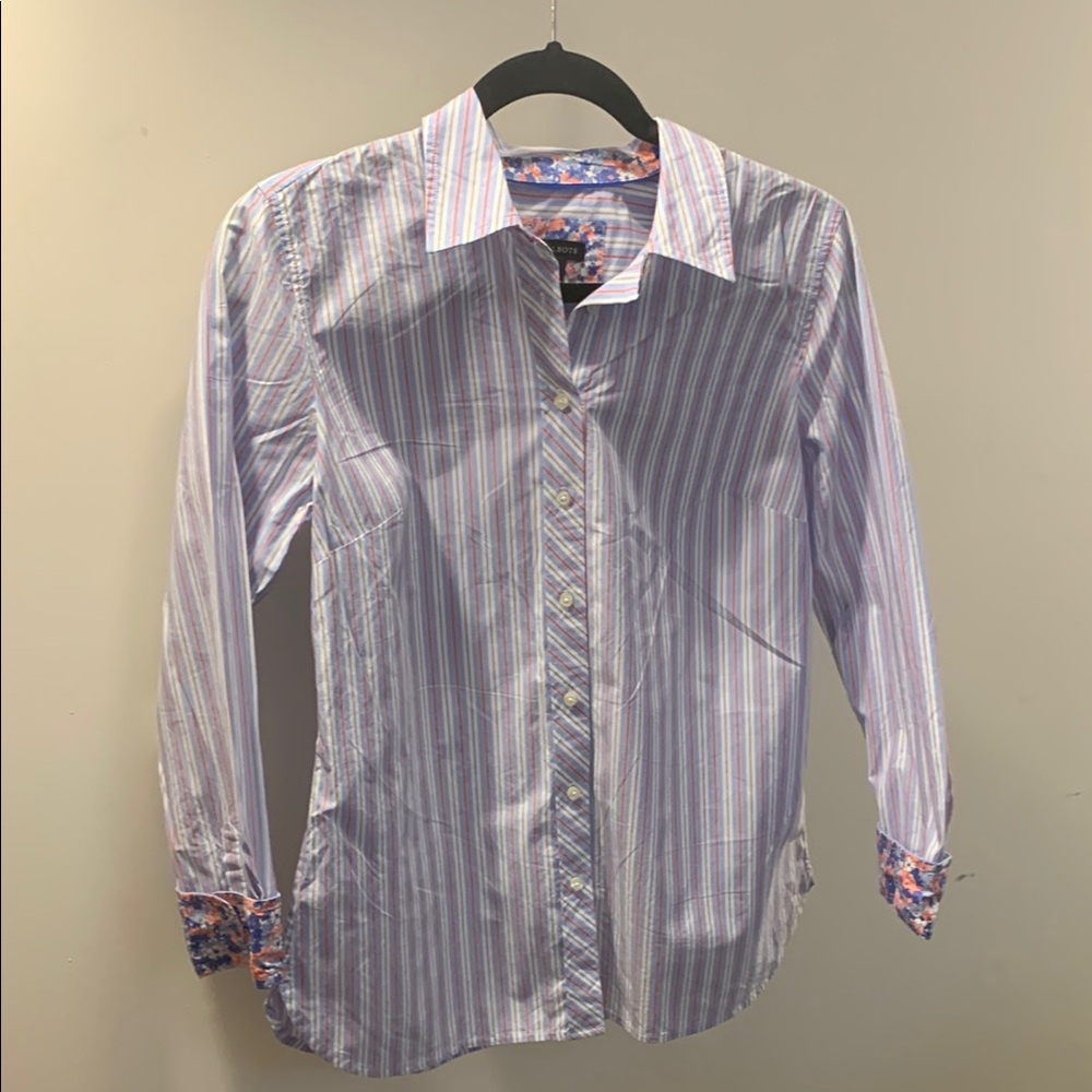 Talbots Striped Button-Up Shirt with Floral Accents